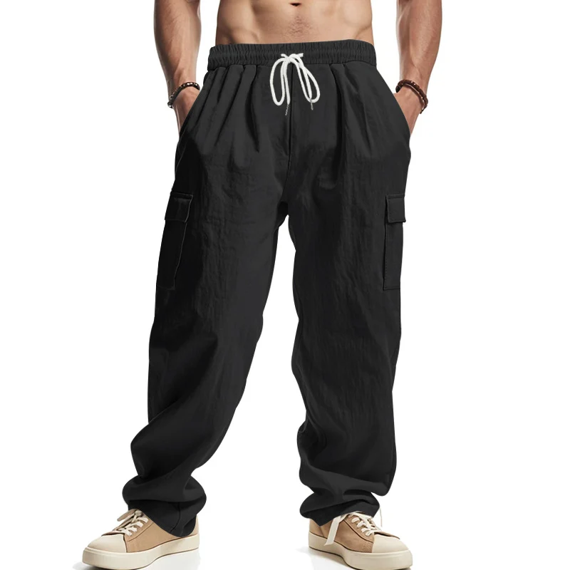 Herren Weit geschnittene Cargo-Hose aus leichtem Ripstop mit elastischem Bund und Klappentaschen Drune