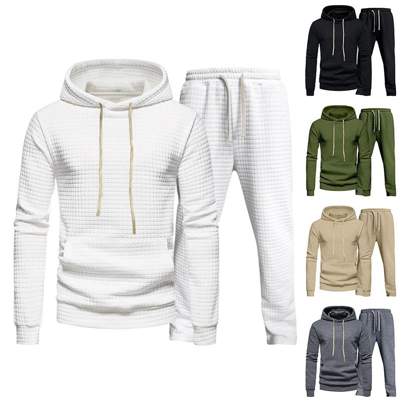 Herren Waffelstruktur-Freizeitset mit Kapuzenpullover und Tunnelzug-Jogginghose Drune