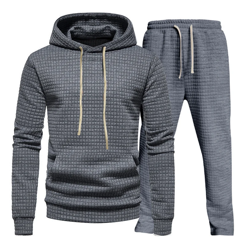 Herren Waffelstruktur-Freizeitset mit Kapuzenpullover und Tunnelzug-Jogginghose Drune