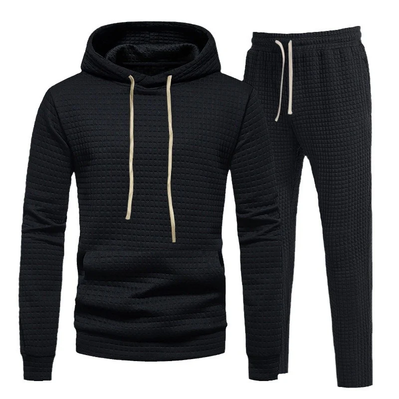 Herren Waffelstruktur-Freizeitset mit Kapuzenpullover und Tunnelzug-Jogginghose Drune
