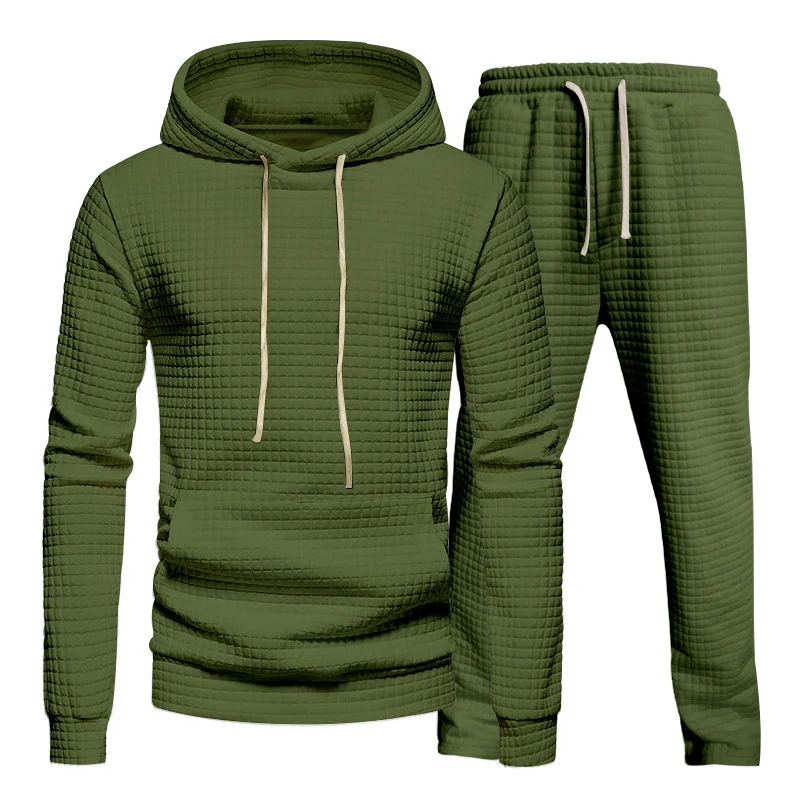 Herren Waffelstruktur-Freizeitset mit Kapuzenpullover und Tunnelzug-Jogginghose Drune