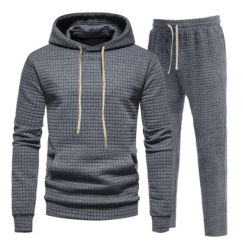 Herren Waffelstruktur-Freizeitset mit Kapuzenpullover und Tunnelzug-Jogginghose Drune