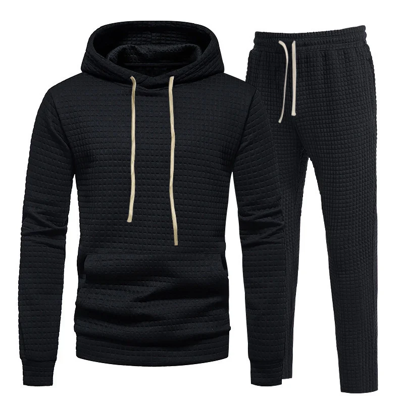 Herren Waffelstruktur-Freizeitset mit Kapuzenpullover und Tunnelzug-Jogginghose Drune