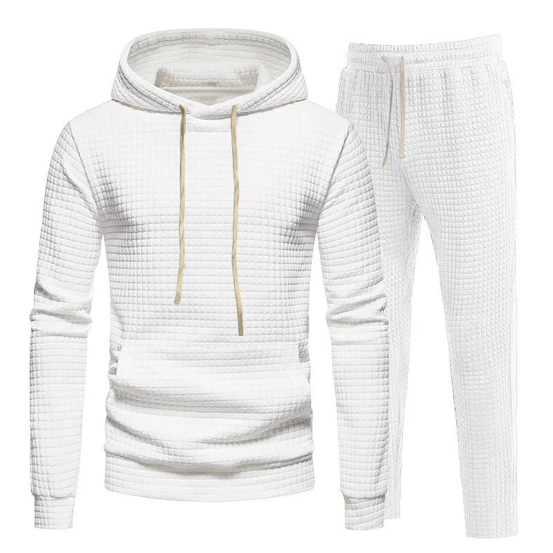 Herren Waffelstruktur-Freizeitset mit Kapuzenpullover und Tunnelzug-Jogginghose Drune