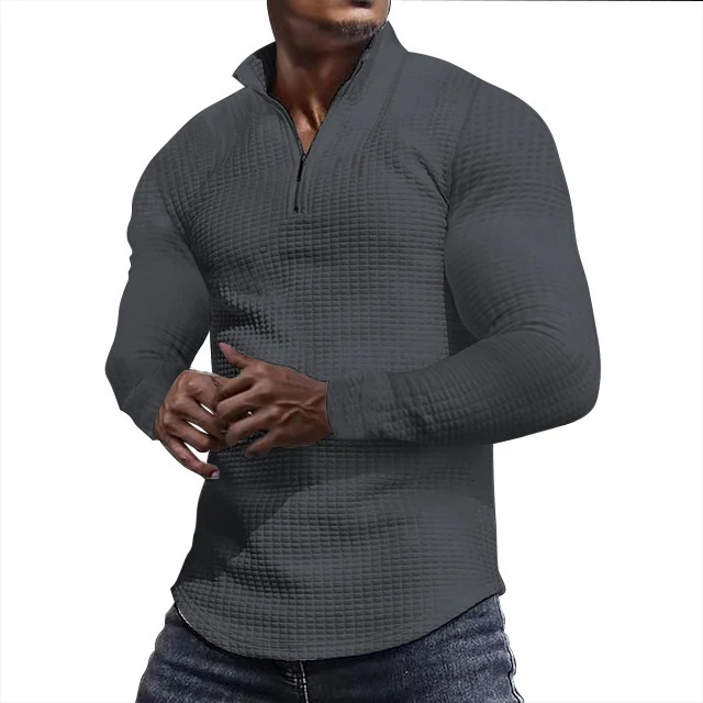 Herren Waffelstrick-Langarmshirt mit kurzem Reißverschluss Drune