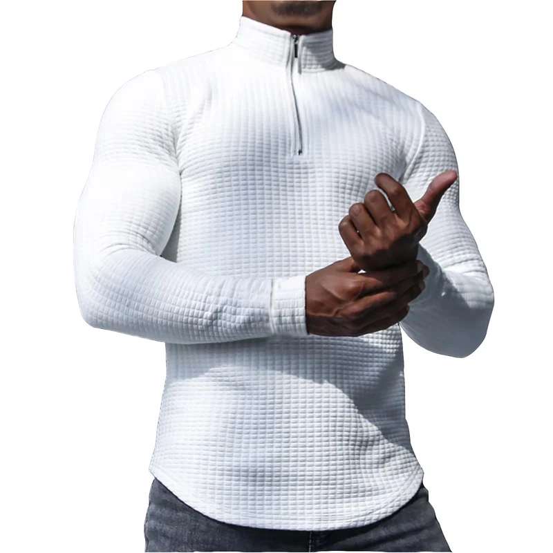 Herren Waffelstrick-Langarmshirt mit kurzem Reißverschluss Drune