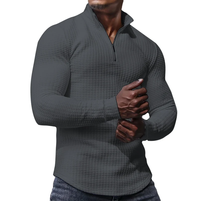 Herren Waffelstrick-Langarmshirt mit kurzem Reißverschluss Drune