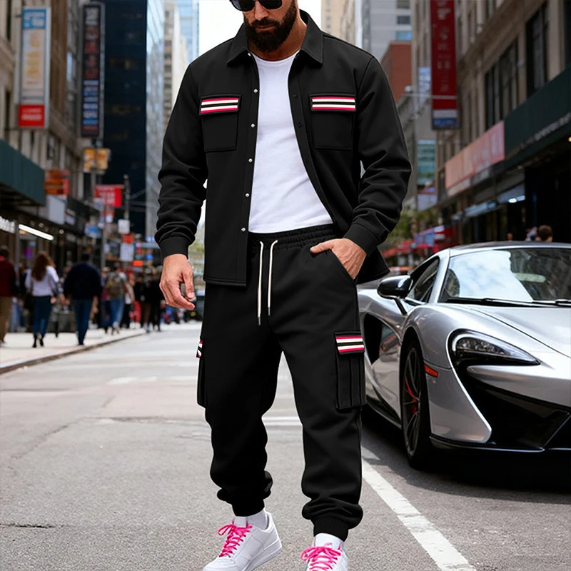 Herren Urbanes zweiteiliges Utility-Joggingset mit Overshirt und Cargo-Hose Drune