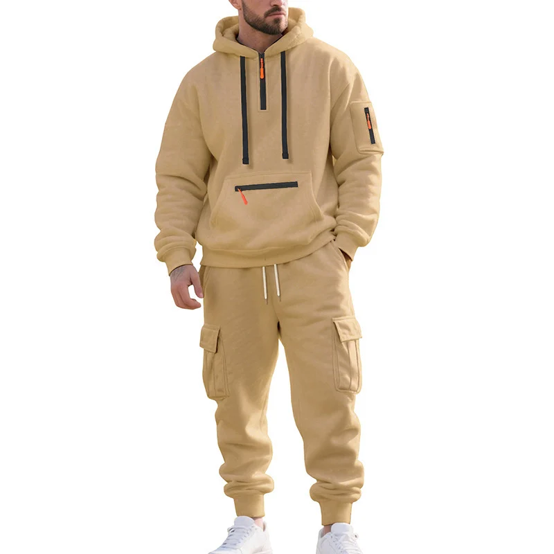 Herren Urbane Cargo-Jogging-Set mit Utility-Hoodie, Reißverschluss-Details und Cargo-Joggers Drune