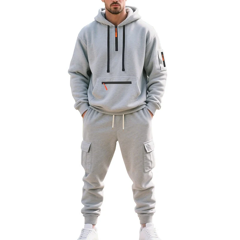 Herren Urbane Cargo-Jogging-Set mit Utility-Hoodie, Reißverschluss-Details und Cargo-Joggers Drune