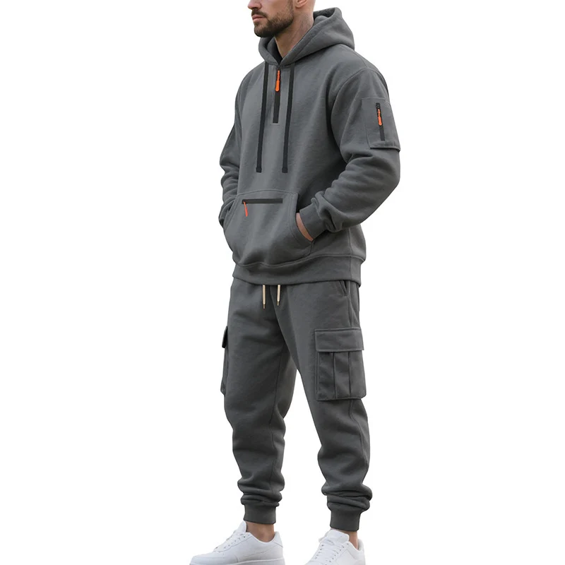 Herren Urbane Cargo-Jogging-Set mit Utility-Hoodie, Reißverschluss-Details und Cargo-Joggers Drune
