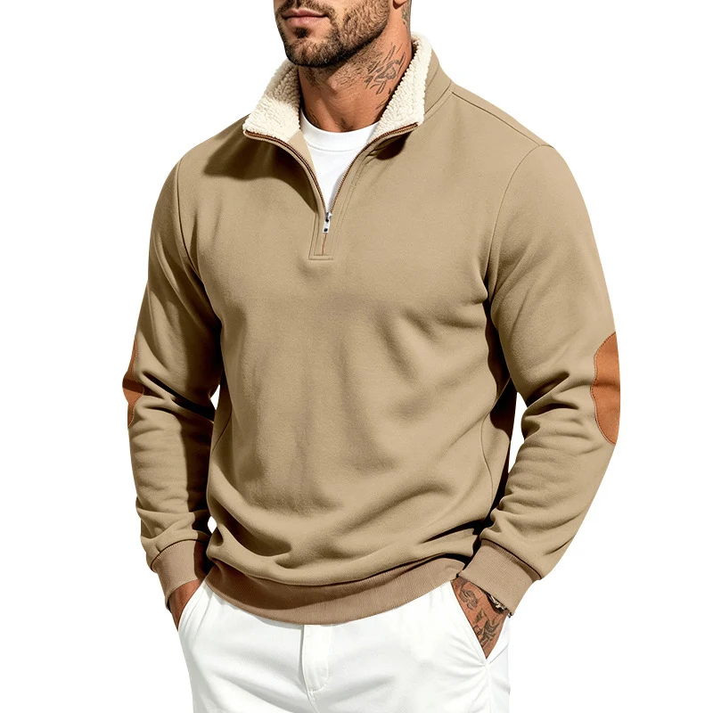 Herren Thermo-Fleece-Halbzippullover mit Teddy-Kragen und Kontrast-Ellbogenpatches Drune