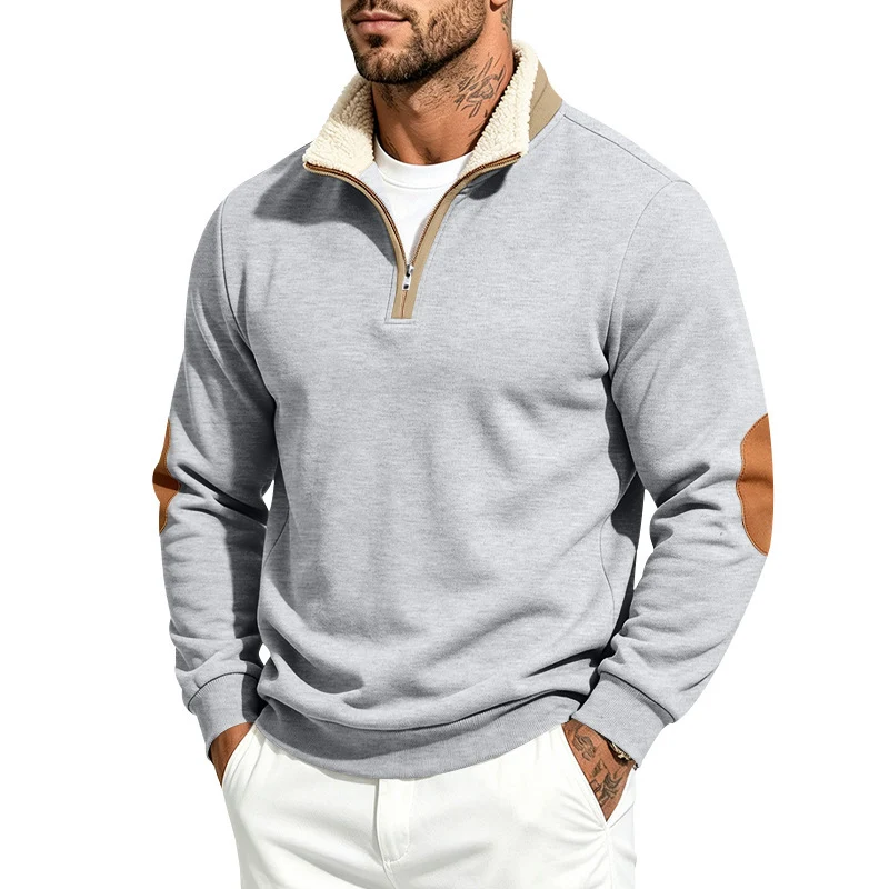 Herren Thermo-Fleece-Halbzippullover mit Teddy-Kragen und Kontrast-Ellbogenpatches Drune