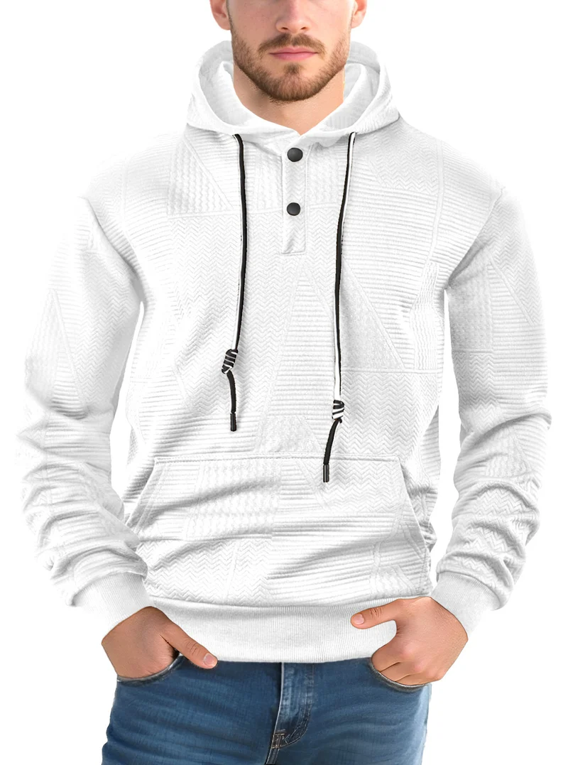 Herren Texturierter Kapuzenpullover mit gesteppter Patchstruktur und Druckknopfleiste Drune