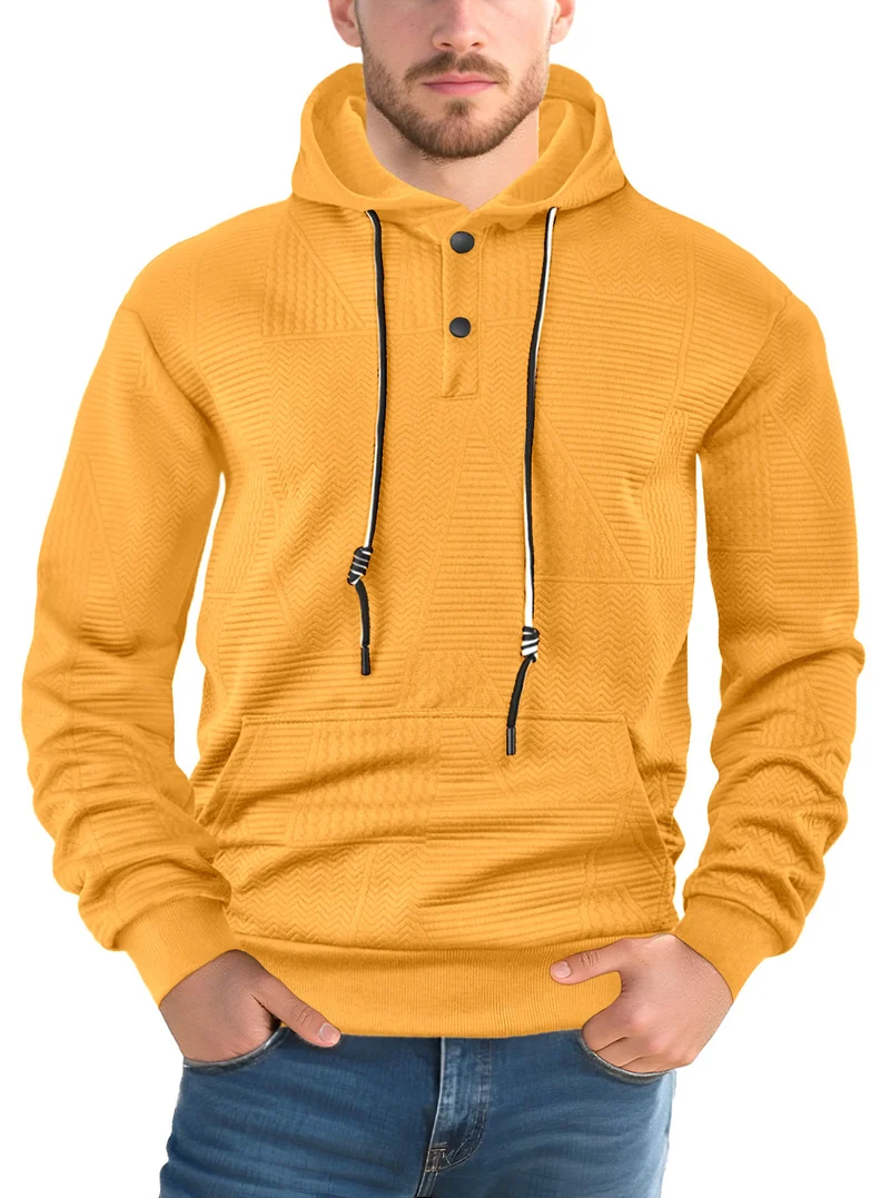 Herren Texturierter Kapuzenpullover mit gesteppter Patchstruktur und Druckknopfleiste Drune