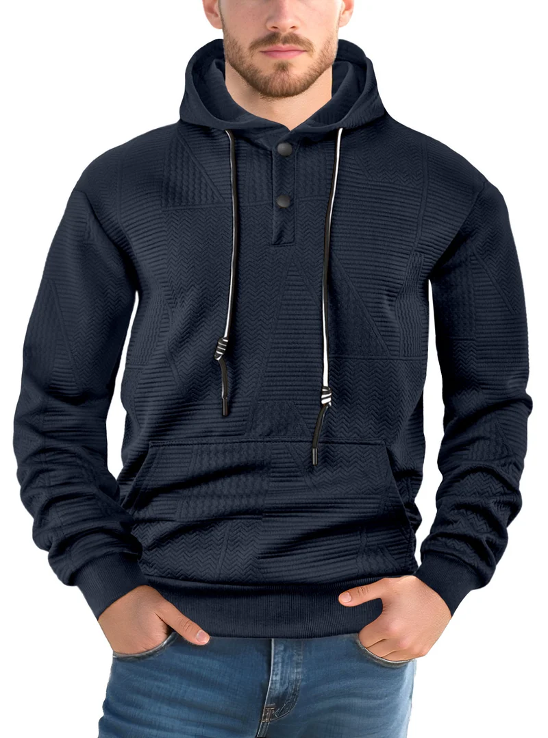 Herren Texturierter Kapuzenpullover mit gesteppter Patchstruktur und Druckknopfleiste Drune