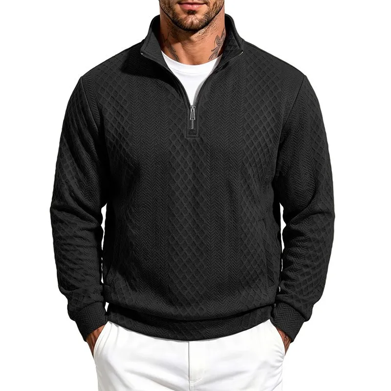 Herren Texturierter Halbzip-Pullover mit Stehkragen und Strukturmuster Drune