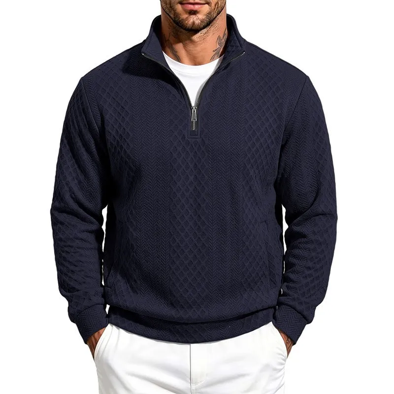 Herren Texturierter Halbzip-Pullover mit Stehkragen und Strukturmuster Drune