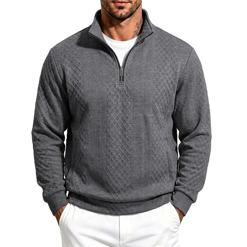Herren Texturierter Halbzip-Pullover mit Stehkragen und Strukturmuster Drune