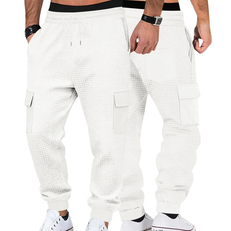 Herren Texturierte Waffel-Cargo-Jogginghose mit elastischem Bund und Multifunktions-Taschendesign Drune