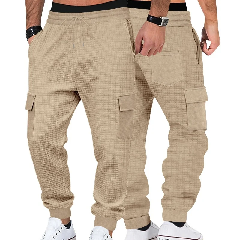 Herren Texturierte Waffel-Cargo-Jogginghose mit elastischem Bund und Multifunktions-Taschendesign Drune