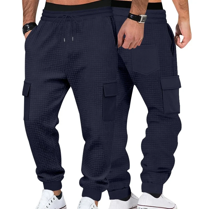 Herren Texturierte Waffel-Cargo-Jogginghose mit elastischem Bund und Multifunktions-Taschendesign Drune
