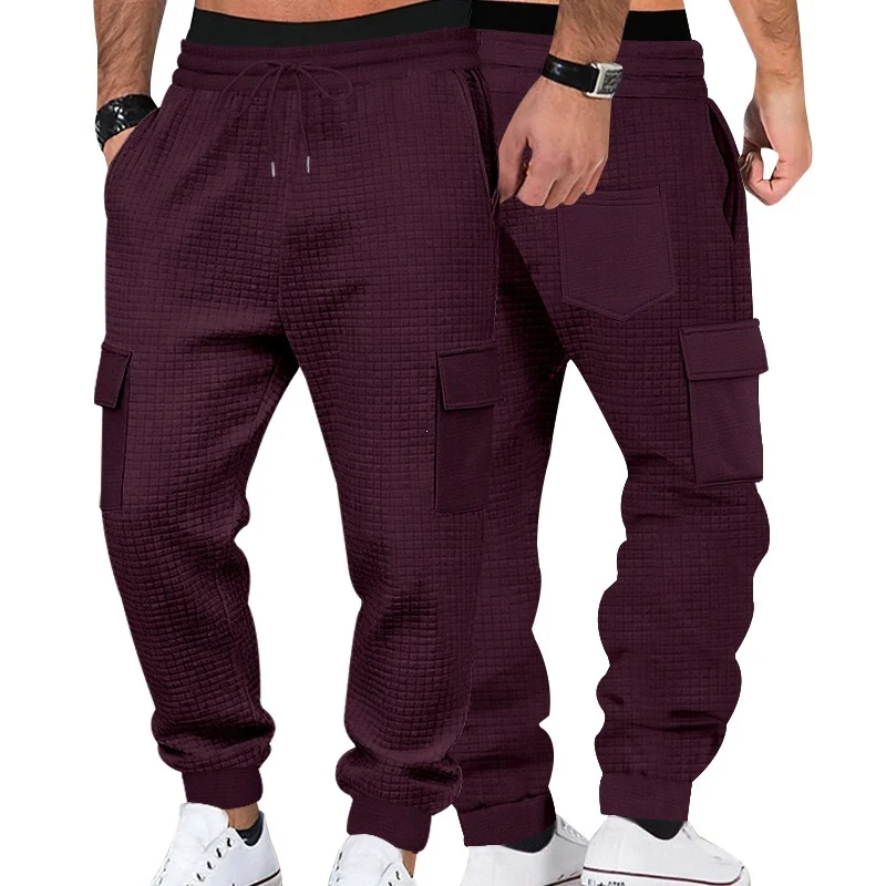 Herren Texturierte Waffel-Cargo-Jogginghose mit elastischem Bund und Multifunktions-Taschendesign Drune