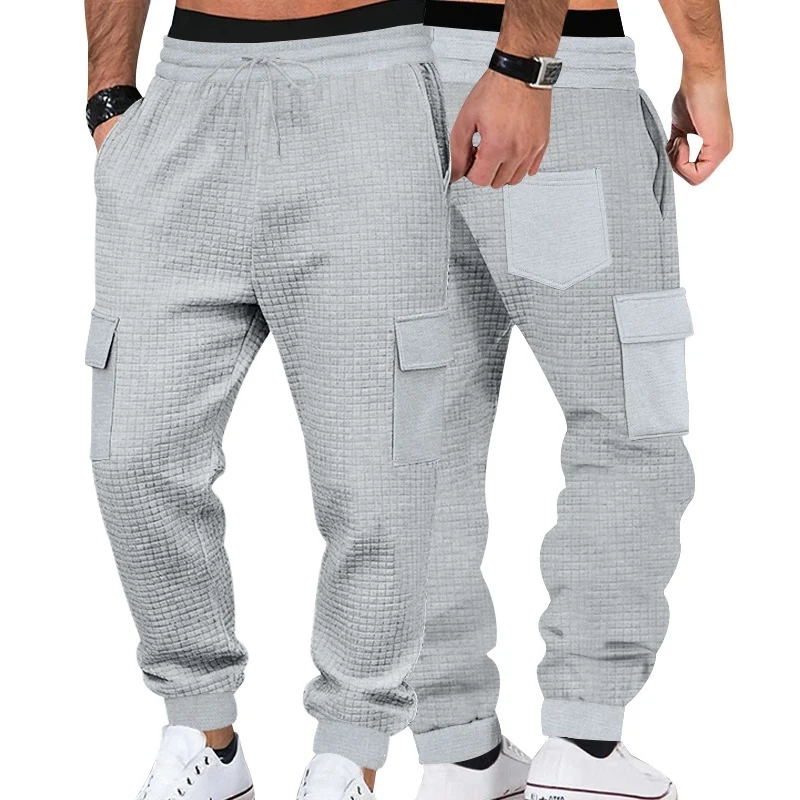 Herren Texturierte Waffel-Cargo-Jogginghose mit elastischem Bund und Multifunktions-Taschendesign Drune