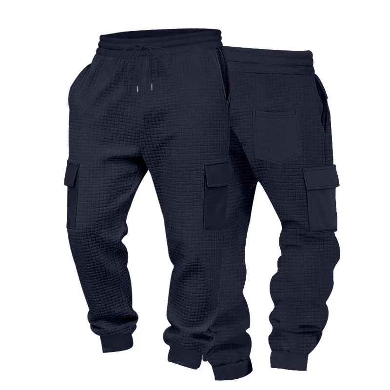 Herren Texturierte Waffel-Cargo-Jogginghose mit elastischem Bund und Multifunktions-Taschendesign Drune