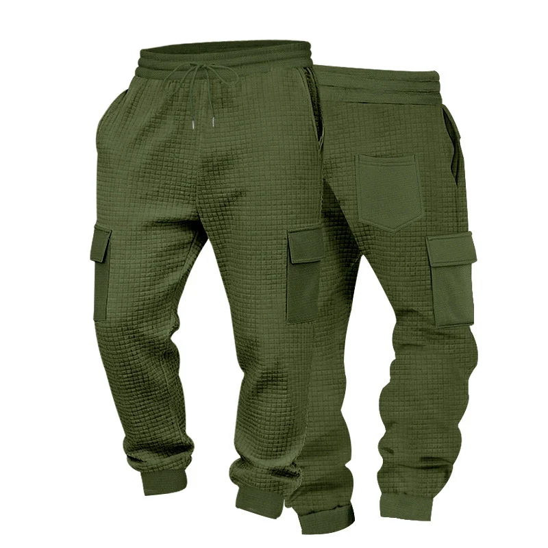 Herren Texturierte Waffel-Cargo-Jogginghose mit elastischem Bund und Multifunktions-Taschendesign Drune