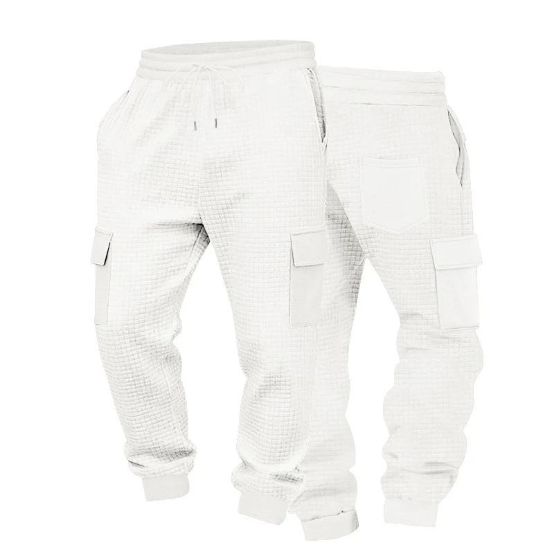 Herren Texturierte Waffel-Cargo-Jogginghose mit elastischem Bund und Multifunktions-Taschendesign Drune