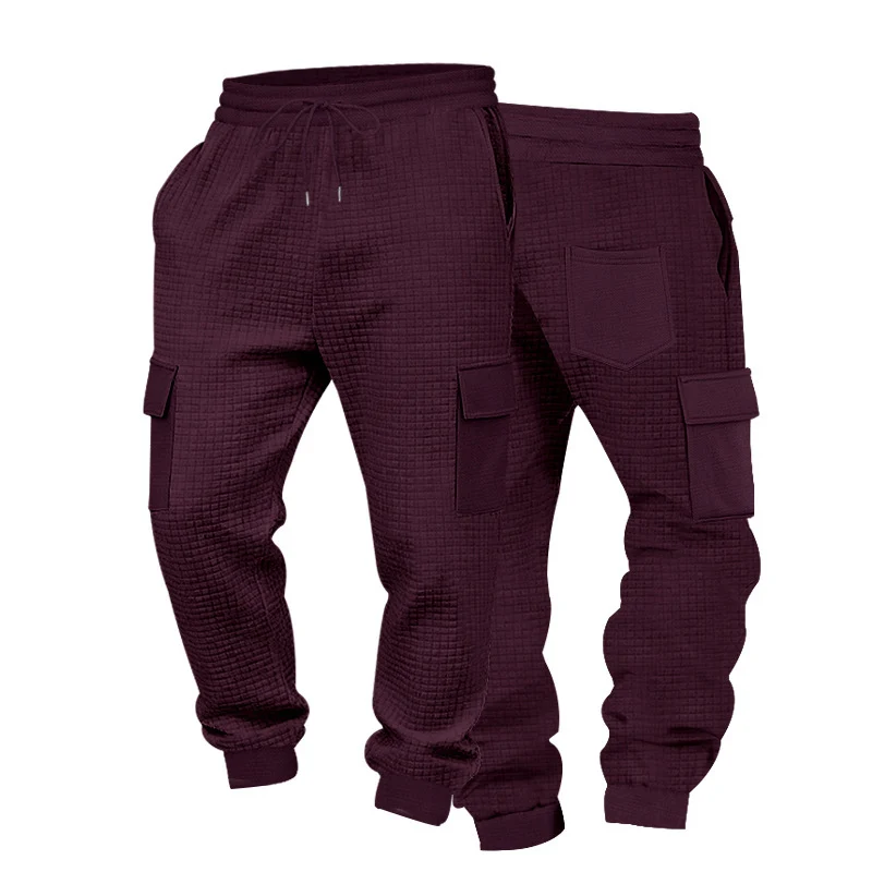 Herren Texturierte Waffel-Cargo-Jogginghose mit elastischem Bund und Multifunktions-Taschendesign Drune