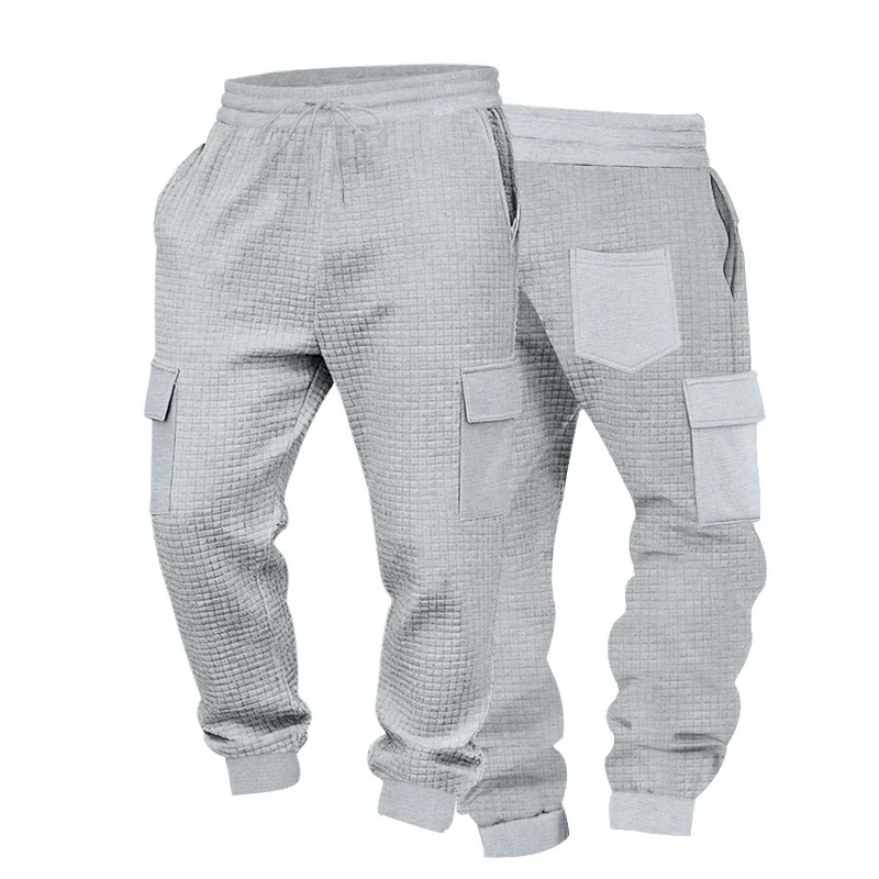 Herren Texturierte Waffel-Cargo-Jogginghose mit elastischem Bund und Multifunktions-Taschendesign Drune