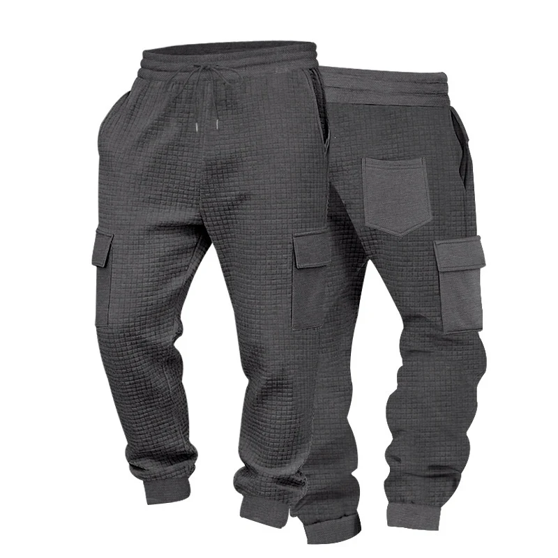 Herren Texturierte Waffel-Cargo-Jogginghose mit elastischem Bund und Multifunktions-Taschendesign Drune
