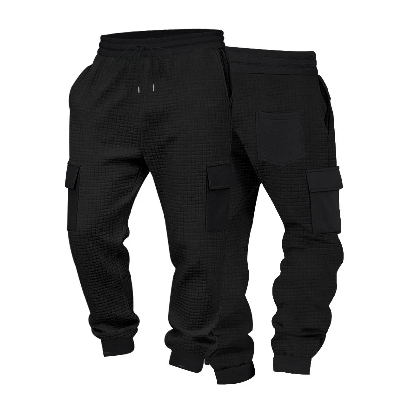 Herren Texturierte Waffel-Cargo-Jogginghose mit elastischem Bund und Multifunktions-Taschendesign Drune