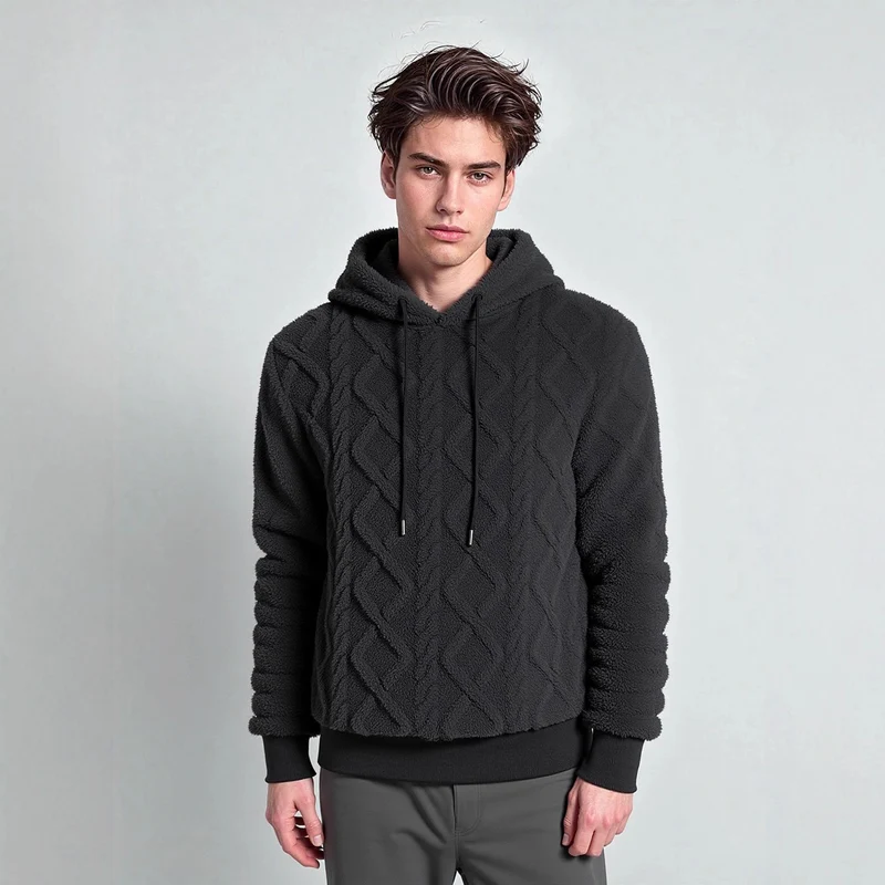 Herren Teddy-Fleece-Hoodie mit diamantstruktur, gefütterter Kapuze und weichen Rippbündchen Drune