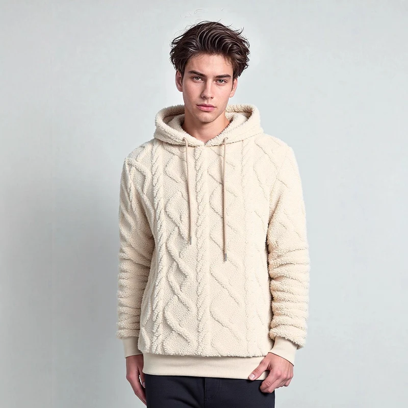 Herren Teddy-Fleece-Hoodie mit diamantstruktur, gefütterter Kapuze und weichen Rippbündchen Drune