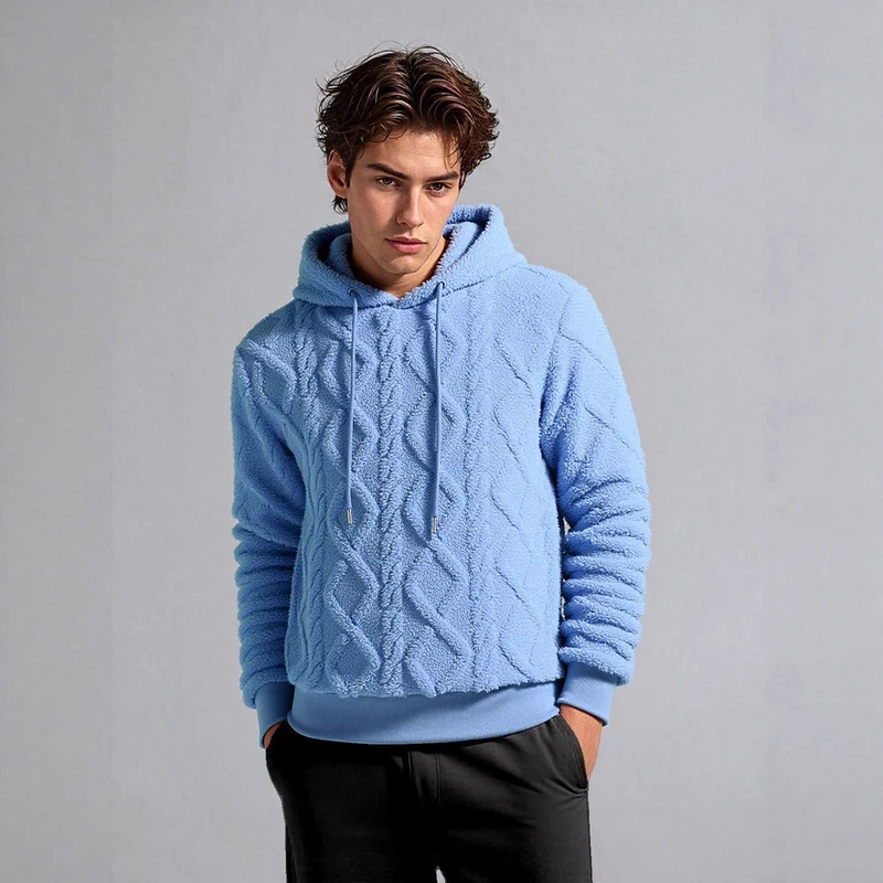 Herren Teddy-Fleece-Hoodie mit diamantstruktur, gefütterter Kapuze und weichen Rippbündchen Drune