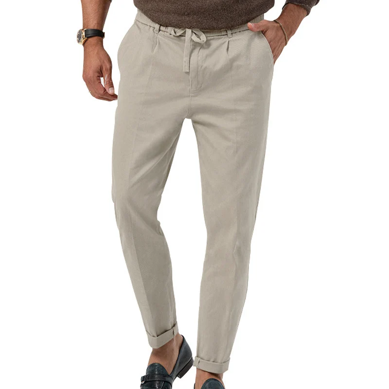 Herren Tapered Leinen-Baumwoll-Hose mit Elastikbund, Tunnelzug und Bündchen Drune