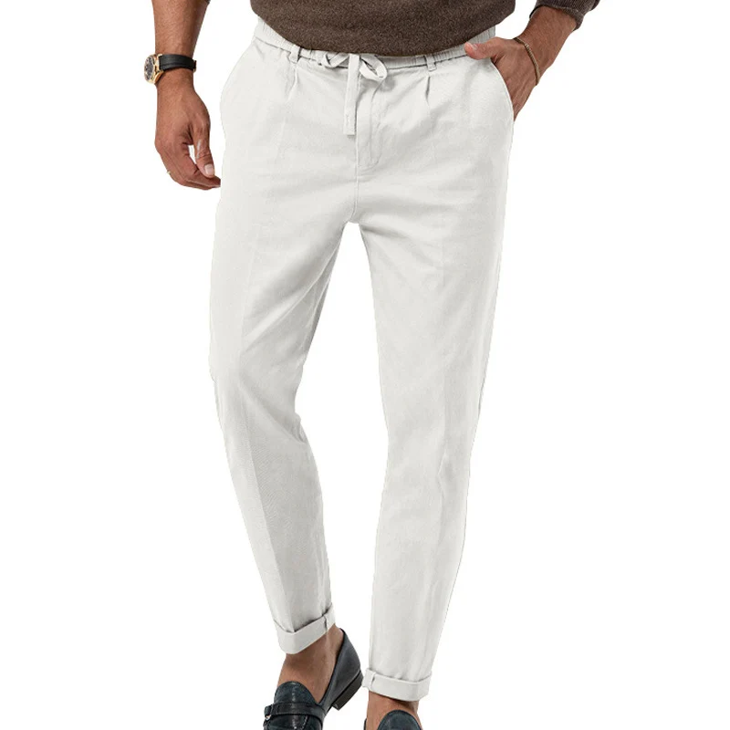 Herren Tapered Leinen-Baumwoll-Hose mit Elastikbund, Tunnelzug und Bündchen Drune