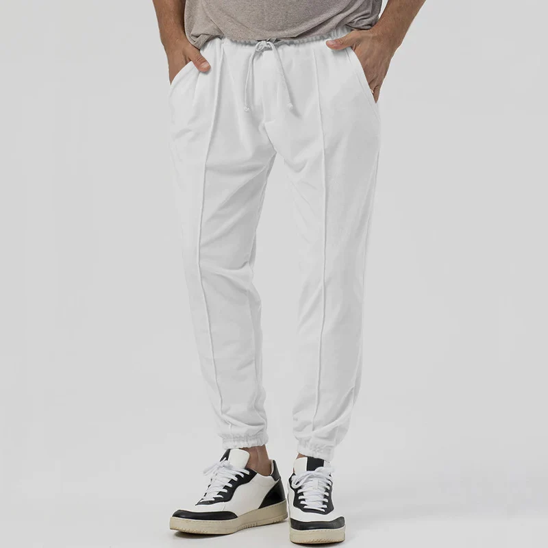 Herren Tapered-Jogginghose im Leinenlook mit Bügelfalte und Bündchen Drune