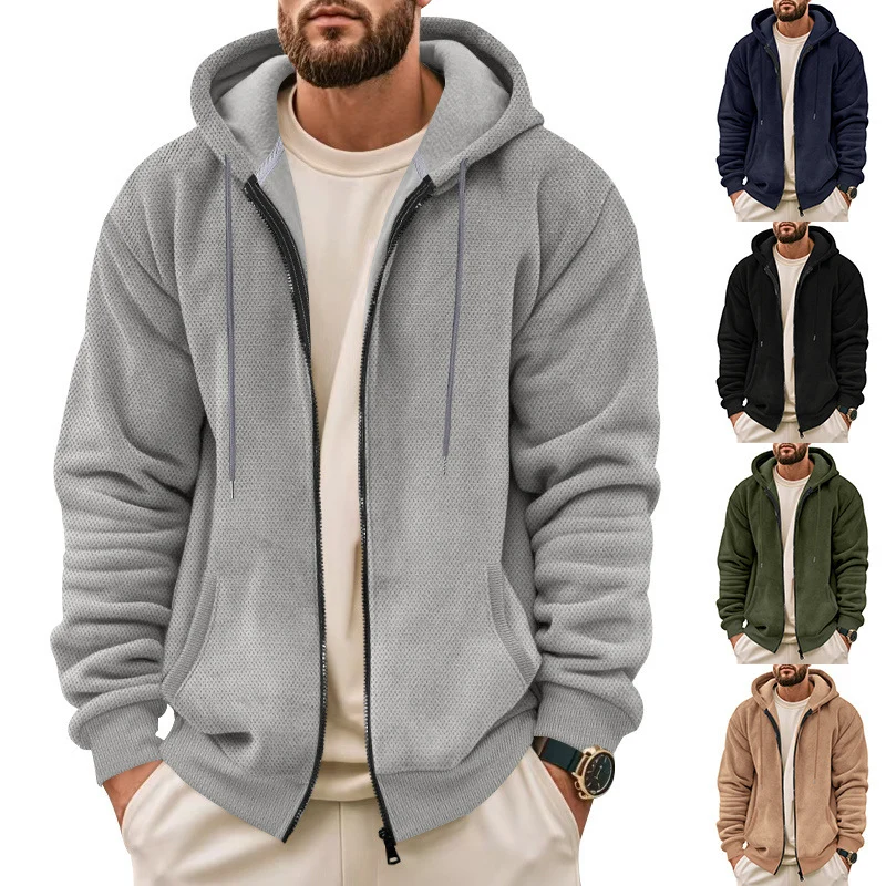 Herren Strukturiertes Kapuzen-Sweatshirt mit Vollzip, Seitentaschen und Rippbündchen Drune