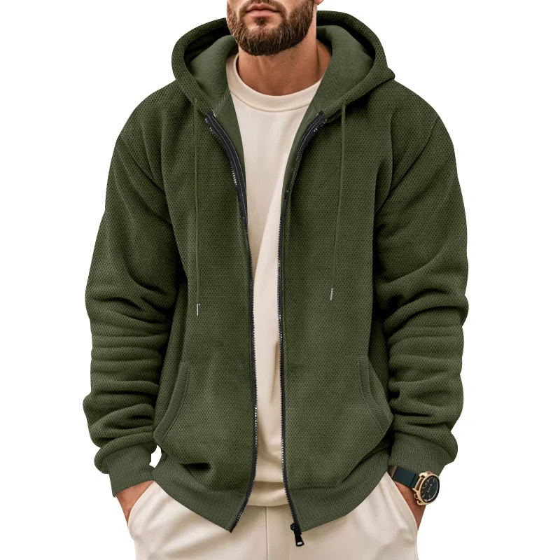 Herren Strukturiertes Kapuzen-Sweatshirt mit Vollzip, Seitentaschen und Rippbündchen Drune