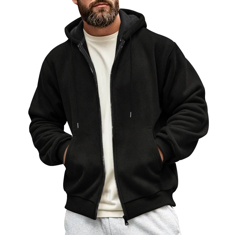 Herren Strukturiertes Kapuzen-Sweatshirt mit Vollzip, Seitentaschen und Rippbündchen Drune