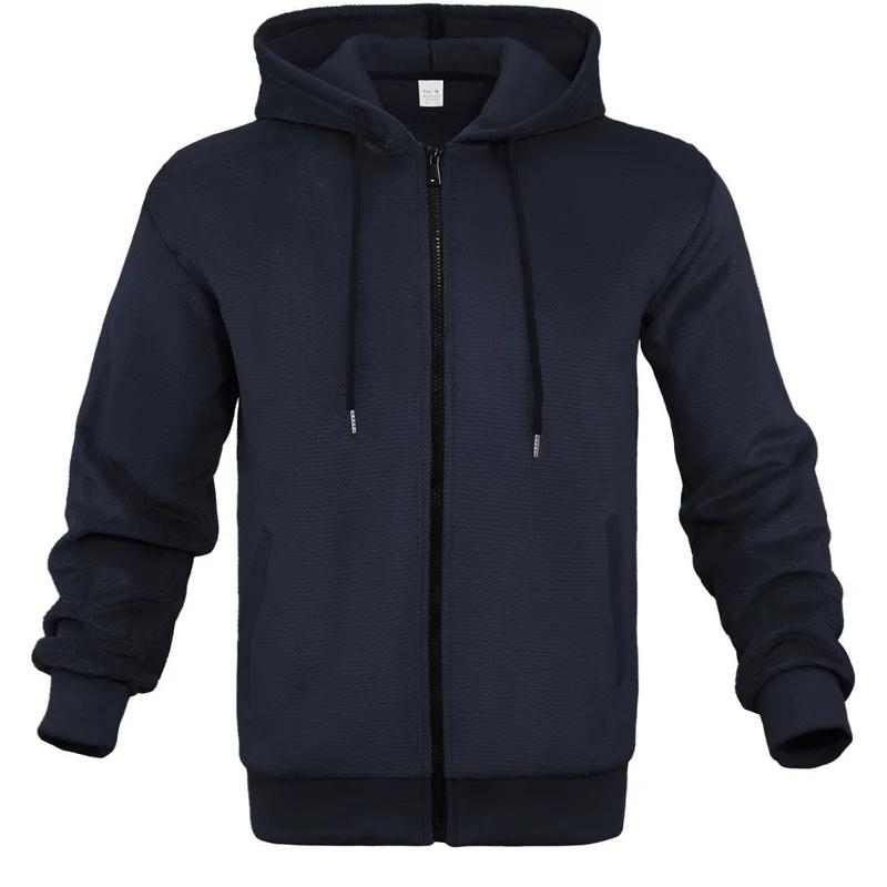 Herren Strukturiertes Kapuzen-Sweatshirt mit Vollzip, Seitentaschen und Rippbündchen Drune