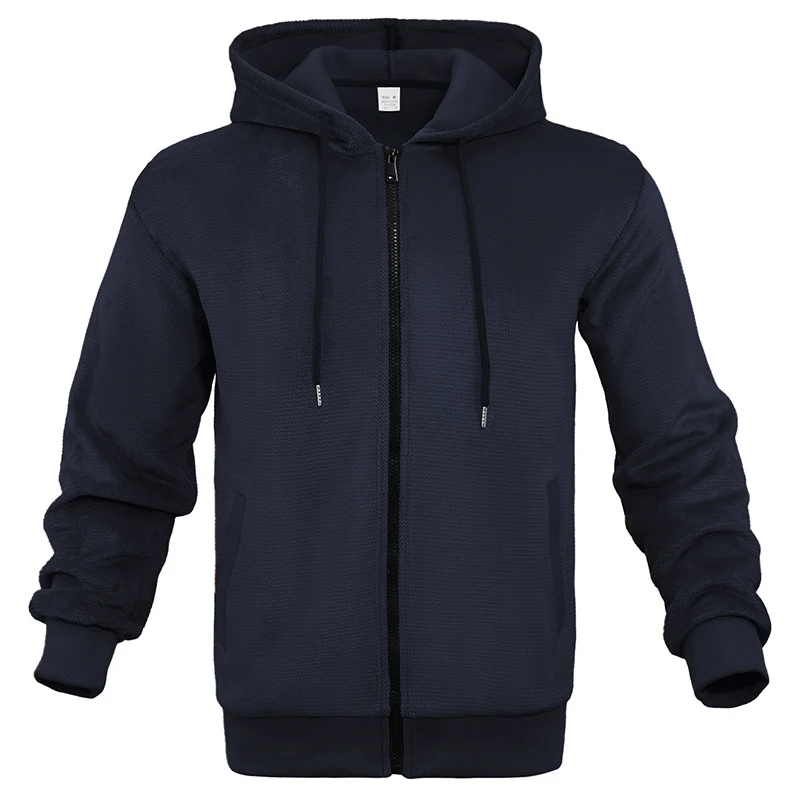 Herren Strukturiertes Kapuzen-Sweatshirt mit Vollzip, Seitentaschen und Rippbündchen Drune