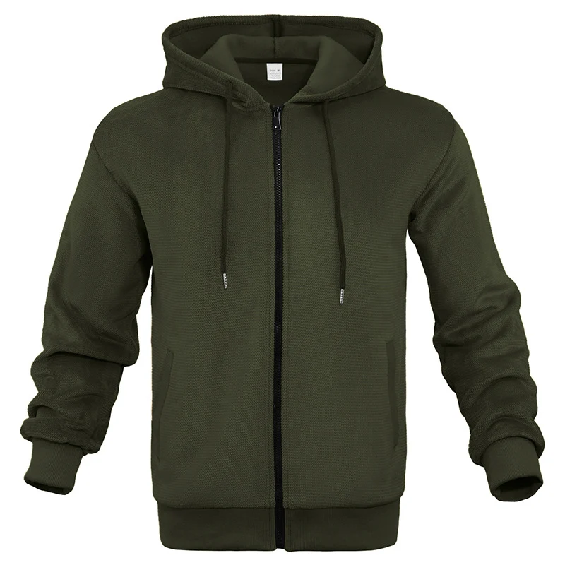 Herren Strukturiertes Kapuzen-Sweatshirt mit Vollzip, Seitentaschen und Rippbündchen Drune