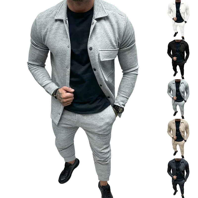 Herren Strukturiertes Jersey-Freizeitset mit Overshirt und Tapered Jogginghose Drune