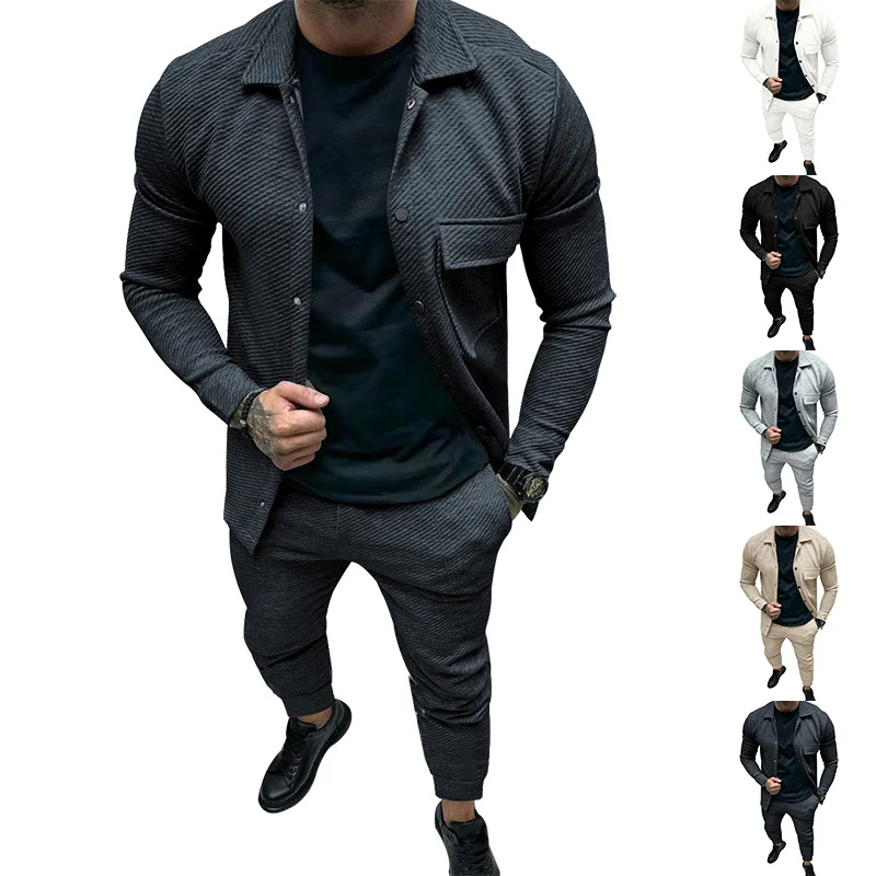 Herren Strukturiertes Jersey-Freizeitset mit Overshirt und Tapered Jogginghose Drune
