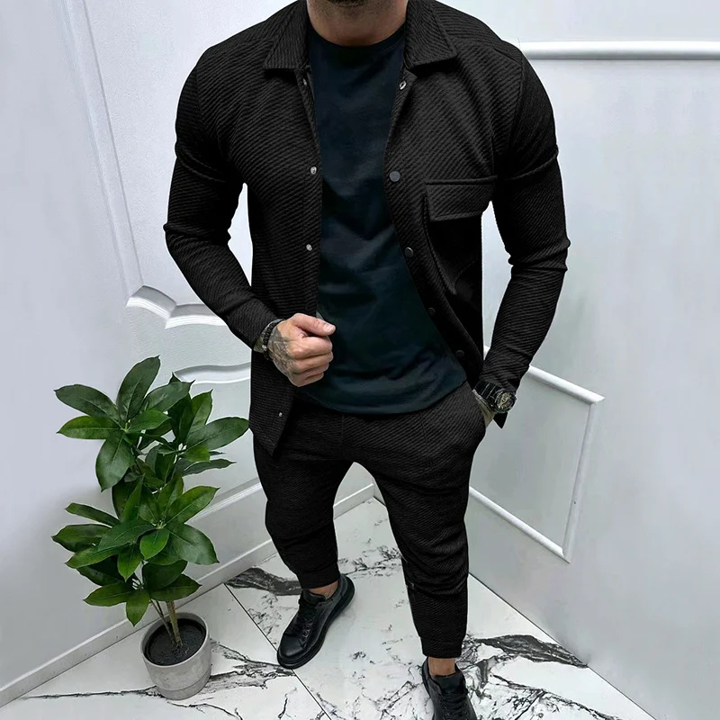 Herren Strukturiertes Jersey-Freizeitset mit Overshirt und Tapered Jogginghose Drune